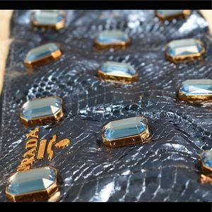 Prada Metallic Blue Python Whips Pietre Clutch